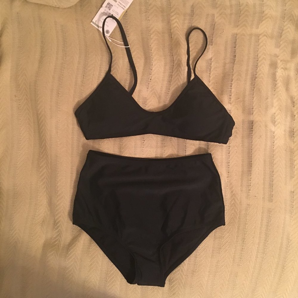 Halara Two Piece Black Bikini High Waisted Bottom Swimsuit